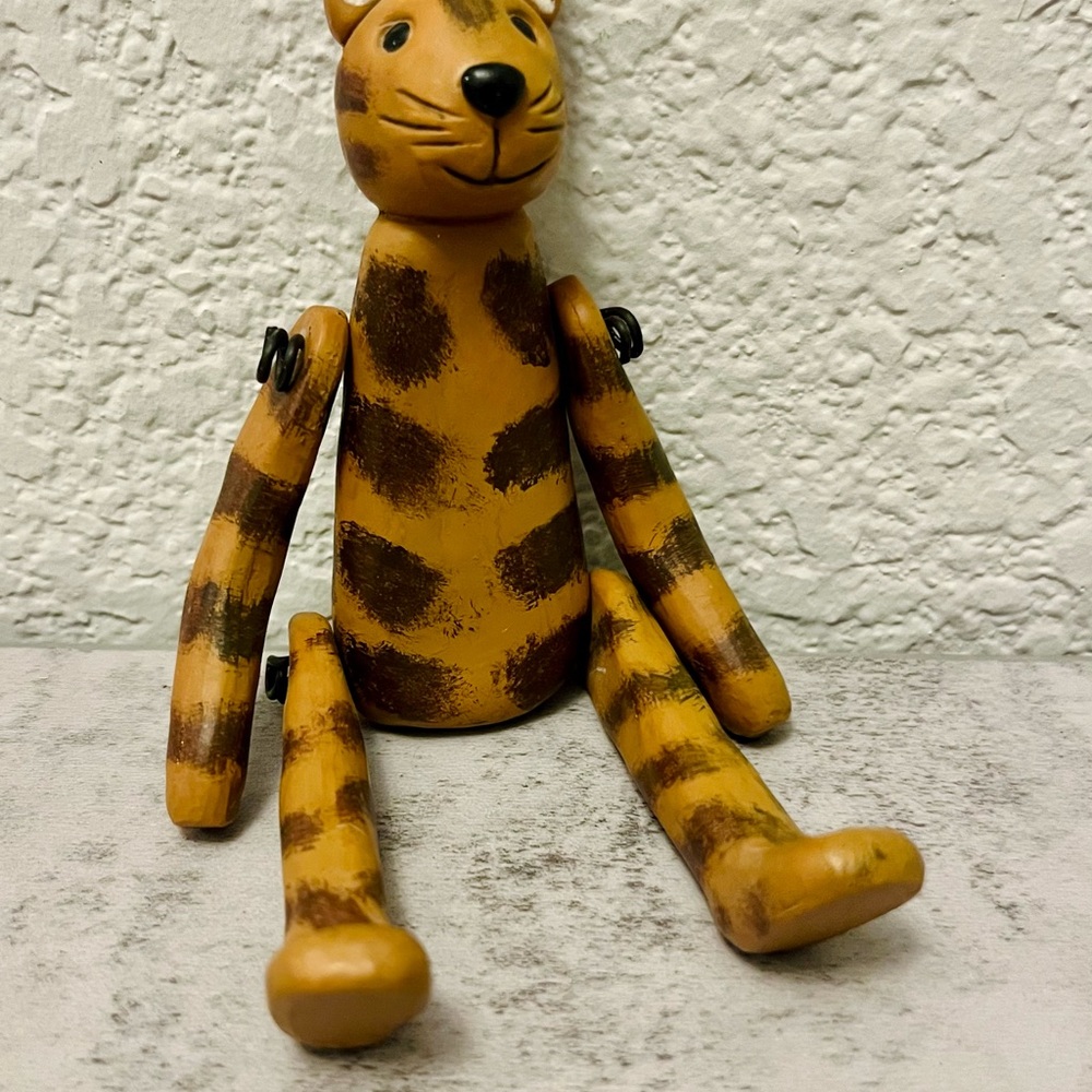 Vintage Wooden Articulated Cat Figurine-